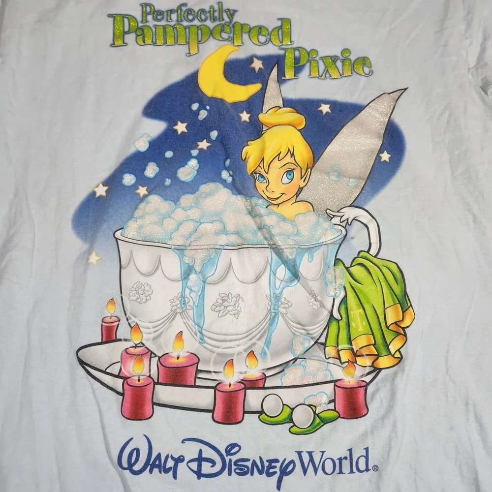 VTG 90's Disney Tinker Bell Nightshirt Womens OS Blue Glitter Pampered Pixie - Picture 3 of 16
